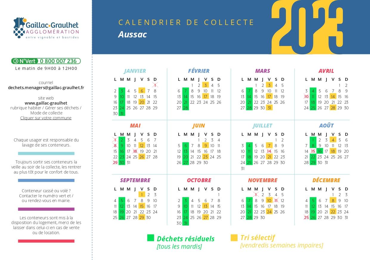Aussac calendrier dechets 2023