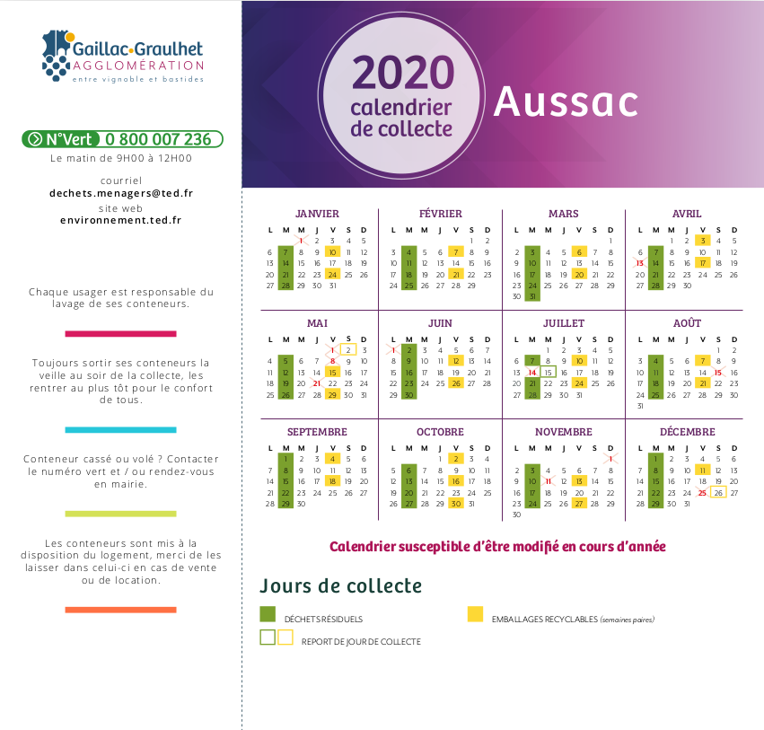Calendrier collecte 2020